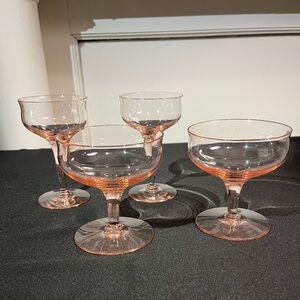Vintage mid century pink optic glass cordial and coupe glasses set of 4